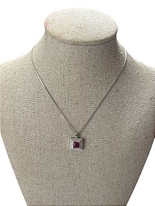 Colar Folheado Prata Com Pedra Vermelha - AK23