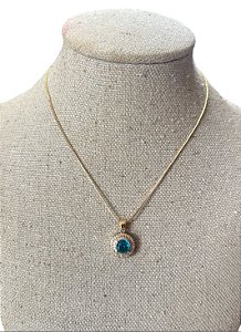 Colar Folheado Dourado Com Pedra Azul- AK20