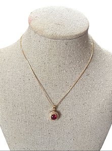 Colar Folheado Dourado Com Pedra Vermelha- AK20