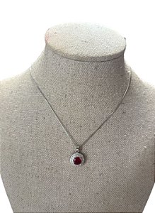 Colar Folheado Prata Com Pedra Vermelha- AK20