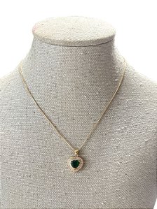 Colar Folheado  Dourado Com Pedra Verde- AK21