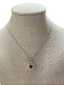 Colar Folheado Prata Com Pedra Vermelha- AK22