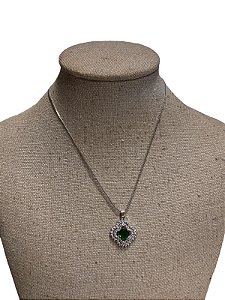 Colar Folheado | Prata Pedra Verde - AK19