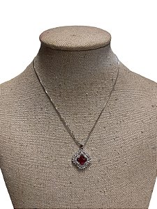 Colar Folheado | Prata Pedra Vermelho- AK19