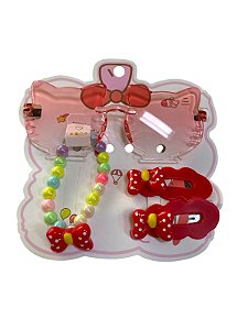 KIT INFANTIL GATINHA OCULOS + ACESSÓRIOS - VERMELHO