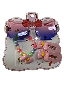 KIT INFANTIL GATINHA OCULOS + ACESSÓRIOS - ROSA CLARO
