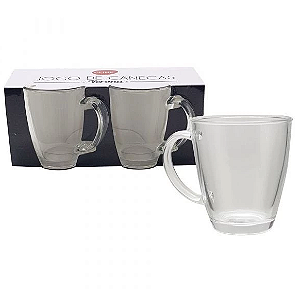 KIT COM 2 CANECAS DE VIDRO TRANSPARENTES 350ML - FLASHGOODS