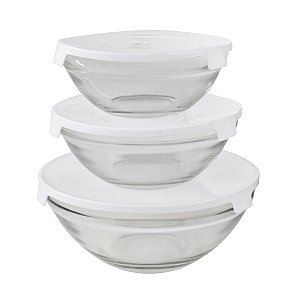 Kit 3 Potes De Vidro Com Tampa - Branca