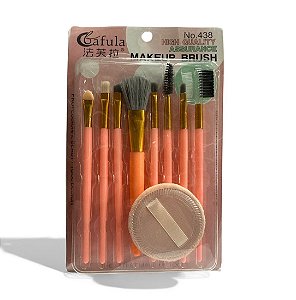 Kit de 8 Pinceis e Esponja de pó - (ROSA)
