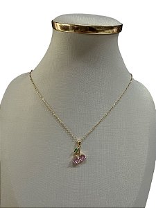 COLAR DOURADO COM ROSA - HJ13