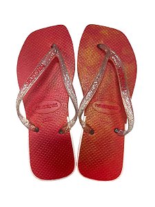 Sandália Quadrada - vermelho com Branco