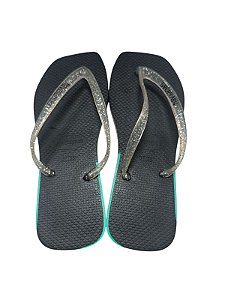 Sandália Quadrada - Preto com Verde