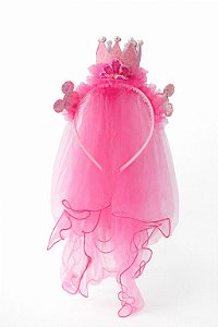 Diadema Coroa e Mickey com Tule - Rosa Pink
