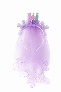 Diadema Coroa e Mickey com Tule - Lilás