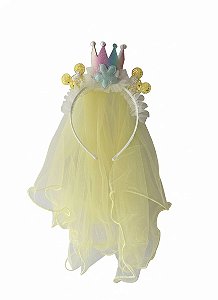 Diadema Coroa e Mickey com Tule - Amarelo