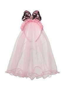 Diadema Laço e Tule - Rosa bebê