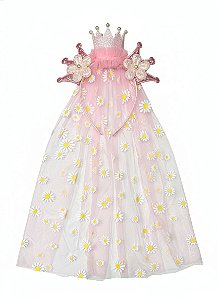 Diadema Coroa e Tule Margaridas - Rosa Bebê