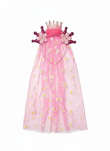 Diadema Coroa e Tule Margaridas - Rosa Pink