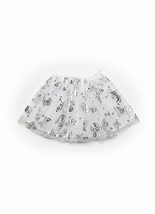 Saia de Tule Infantil - Branca | Borboletas Prata