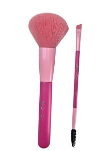 Kit de Pincéis | Pincel Para PÓ + Pincel Chanfrado com Escova - Ruby Anjo | Pink