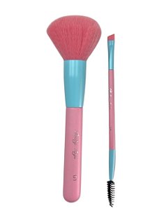 Kit de Pincéis | Pincel Para PÓ + Pincel Chanfrado com Escova - Ruby Anjo | Roda Bebê com Azul