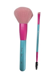 Kit de Pincéis | Pincel Para PÓ + Pincel Chanfrado com Escova - Ruby Anjo | Verde Água com Pink
