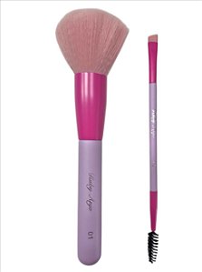 Kit de Pincéis | Pincel Para PÓ + Pincel Chanfrado com Escova - Ruby Anjo | Lilás com Pink