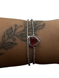 Bracelete De Punho - BR012 | Prata com Vermelho