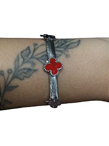 Bracelete De Punho - BR042 | Prata Com Vermelho
