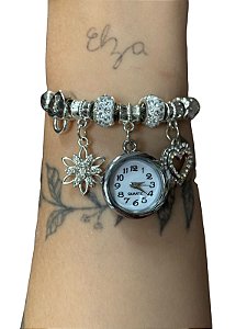 Inspiração Pandora Relógio + Coração e Flor
