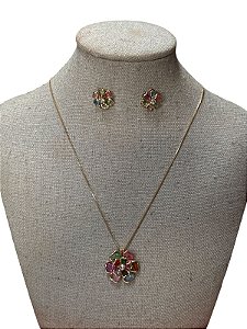 Kit Colar e Brinco - BR55 | Dourado + Colorido