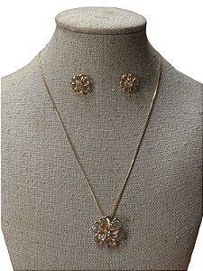 Kit Colar e Brinco - BR55 | Dourado + Transparente