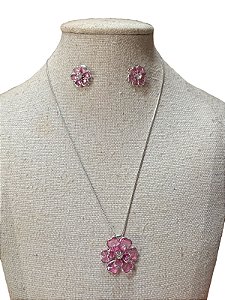 Kit Colar e Brinco - BR55 | Prata + Rosa