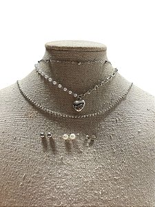 Kit - BR66 | três colares+ três brincos | Prata