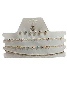 Kit - BR67 | três colares+ três brincos | Dourado