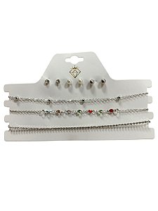 Kit - BR67 | três colares+ três brincos | Prata