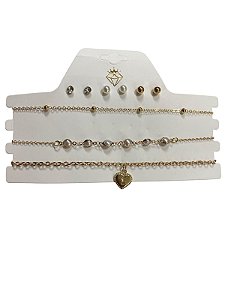 Kit - BR68 |três colares+ três brincos | Dourado