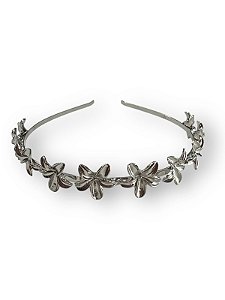 Diadema Metalizado Flores - Prata