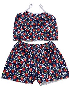 Pijama - Azul Com Morangos | Tamanho Único