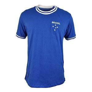 Camisa Retrô Brasil Azul I - Coleção Nações