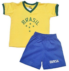 Kit Infantil Camisa Retrô Brasil Amarelo