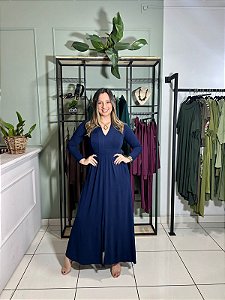 Vestido longo com manga em malha viscolycra