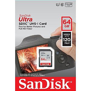 Cartão de Memória Sandisk Sd 64GB Ultra 120MBs