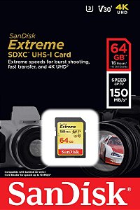 Cartão Memória Sandisk Sd 64GB Extreme 150MBs