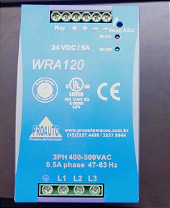 WRA 120-24 Fonte De Alimentação Cc 3ph 400-50vca 47-63hz 0.5a 24vdc 120 W - PROAUTO