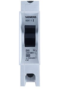 5SX1-1-B6 Mini Disjuntor Monopolar Curva B, 6a, 1p 5ka 127/220v, 3ka 220/380v - SIEMENS (USADO)