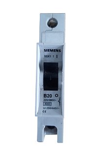 5SX1-1-B20 Mini Disjuntor Monopolar Curva B, 20a, 1p 5ka 127/220v, 3ka 220/380v – SIEMENS (USADO)