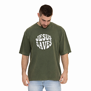 Camiseta 100% Algodão Oversized Jesus Saves
