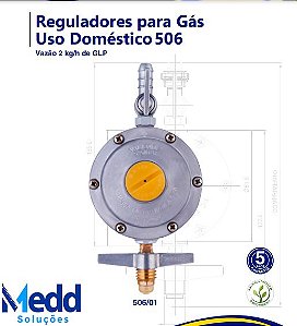 Regulador para Gás Uso Doméstico Vazão 2 kg/h de GLP