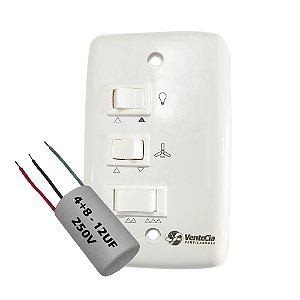 Chave Capacitiva Ventex 127V 12uF 3 Velocidades com Tecla Lâmpada para Ventilador de Teto